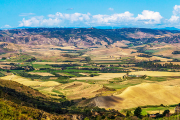 Elevated distant summer landscape near Montescaglioso, Province of Matera, Basilicata Region, Italy