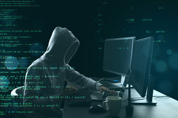 Aufkleber - Hacker using computer with html code.
