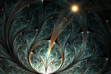 Wall Mural - Dark gold and green fractal leafy texture, digital artwork for creative graphic design