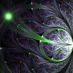 Wall Mural - dark glossy fractal leafy pattern, digital artwork for creative graphic design