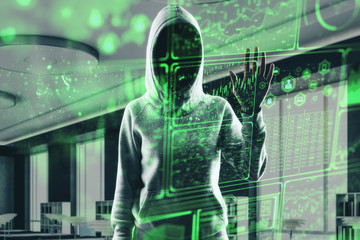 Leinwandbilder - Hacker using digital screen with security project.