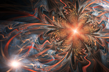 Wall Mural - dark orange fractal flower, digital artwork for creative graphic design