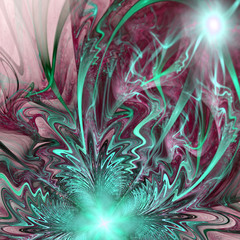 Wall Mural - green fractal flower, digital artwork for creative graphic design