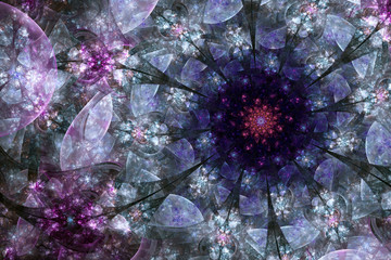 Wall Mural - dark purple fractal stained glass flower, digital artwork for creative graphic design