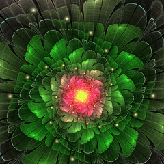 Wall Mural - dark green fractal flower, digital artwork for creative graphic design