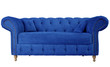 © Oksana - Navy blue sofa with pillows on wooden legs isolated on white. Darck blue suede couch isolated