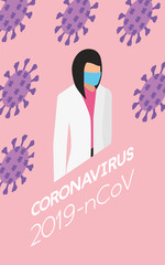 Poster - female doctor with face mask and covid19 particles