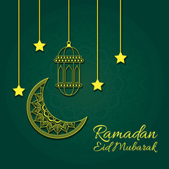 Wall Mural - Eid Mubarak celebration with lantern hanging and moon