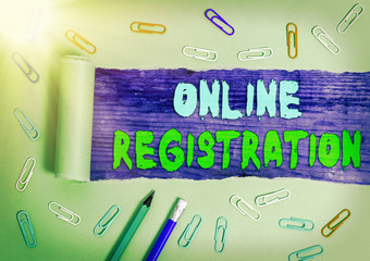 Aufkleber - Handwriting text writing Online Registration. Conceptual photo Process to Subscribe to Join an event club via Internet
