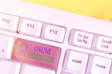 Aufkleber - Writing note showing Online Registration. Business concept for Process to Subscribe to Join an event club via Internet
