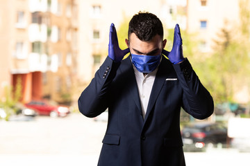 Wall Mural - Prayer At Mosque Wearing Protective Mask and Gloves