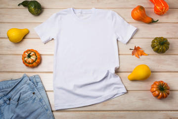 Wall Mural - Unisex T-shirt mockup with pumpkins