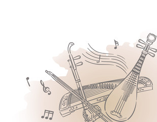 Music themed background with chinese musical instruments.