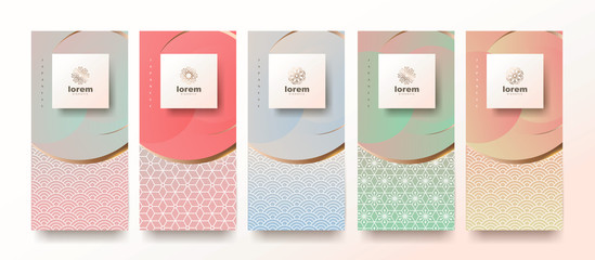 Vector set packaging templates japanese of nature luxury or premium products.logo design with trendy linear style.voucher, flyer, brochure,wallpaper.Menu book cover japan style vector illustration.