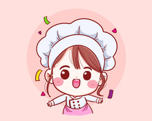 Cute Chef Girl Smiling In Uniform Welcome