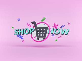 Poster - shop now abstract design with decorations. advertising poster, banner. 3d rendering
