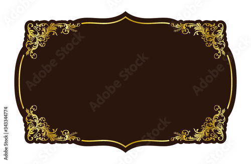 Fotomural Golden decorative frame, Ornate frame, Vector Vintage frame, Golden outline flor