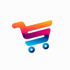 Sticker - letter s logo, shopping cart logo design