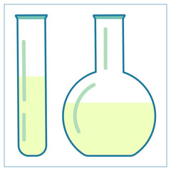 Vector flat illustration with a laboratory apparatus with solution. For your web, logo, app, UI. Isolated on white