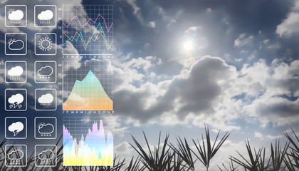 Wall Mural - weather forecast symbol data presentation with graph and chart with dramatic atmosphere panorama vie