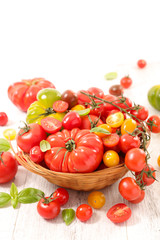 Wall Mural - assorted of colorful tomatoes and basil