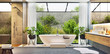 canvas print picture - Luxurious modern bathroom with bathtub and large window