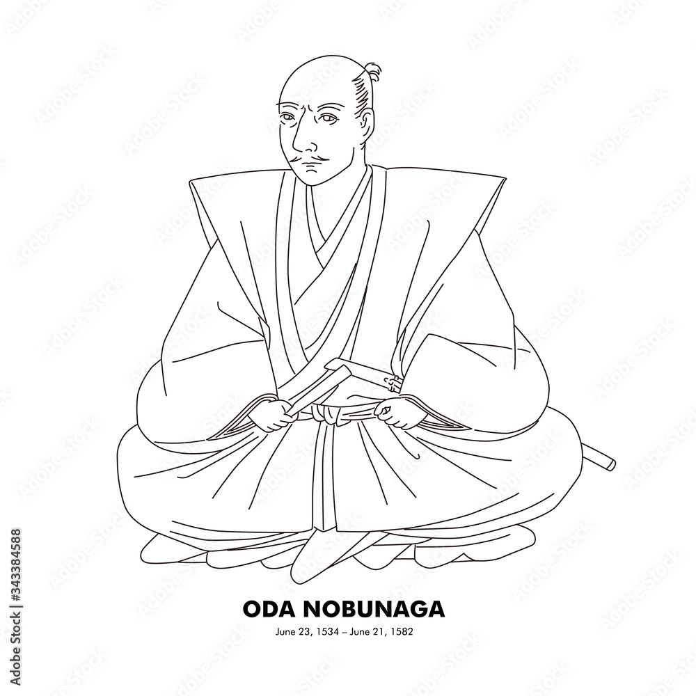織田信長（1534 – 1582） 歴史上の人物 線画イラスト Stock Vector