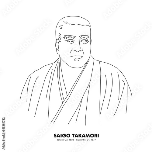 西郷隆盛 18 1877 歴史上の人物 線画イラスト Vector De Stock Adobe Stock