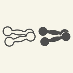 Poster - Kettlebell line and solid icon. Training dumbbells or weights outline style pictogram on beige background. Fitness equipment for mobile concept and web design. Vector graphics.