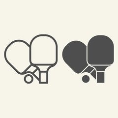 Poster - Table tennis rackets line and solid icon. Two racket for playing tennis outline style pictogram on beige background. Ping pong paddles and ball for mobile concept and web design. Vector graphics.