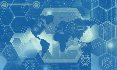Poster - Abstract digital conceptual background of computer technology with a world map