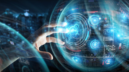 Aufkleber - Businessman using digital technological interface with datas 3D rendering