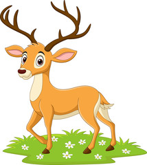 Poster - Cartoon deer in the grass