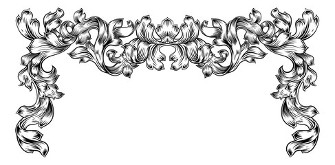Sticker - A floral filigree frame border pattern scroll laurel leaf baroque vintage style design motif