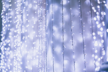  LED garland. Street lamps, garland lights in the night. Christmas decoration with lights