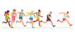 Running people. Men and women in sports clothes on marathon race, athletics event, sports group jogging, web banner design vector concept