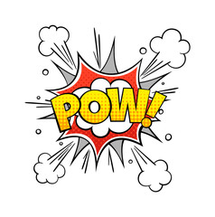 Comic Pow word. Vintage vector comics text with exploding cloud pattern for art book