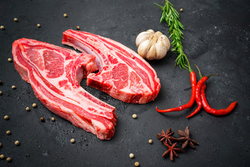 Fresh raw ribs with garlic and rosemary