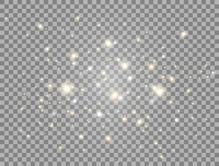 Wall Mural - glowing light flying composition. glitter golden and white sparkles on transparent background. shini