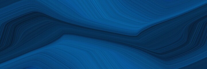 Poster - elegant artistic designed horizontal card with midnight blue, strong blue and very dark blue colors. fluid curved flowing waves and curves