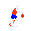 © purple - person playing basket ball orange tank blue shorts sportsman