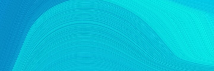 Poster - elegant artistic horizontal card with dark turquoise, strong blue and bright turquoise colors. fluid curved flowing waves and curves