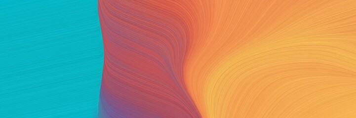 Poster - elegant surreal horizontal canvas with dark turquoise, sandy brown and moderate red colors. fluid curved lines with dynamic flowing waves and curves