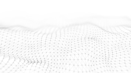 Fototapete - Abstract white futuristic background. Big data visualization. Digital dynamic wave of particles. 3D rendering.