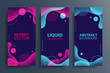 Set of flyers with abstract modern liquid soft forms and shapes, circles and dotted patterns. Fluid color gradient design elements collection. Vector illustration.