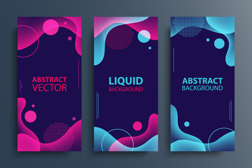 Fototapete - Set of flyers with abstract modern liquid soft forms and shapes, circles and dotted patterns. Fluid color gradient design elements collection. Vector illustration.