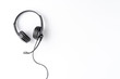 Helpdesk headphones on white background with copyspace