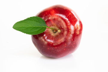 Wall Mural - Fresh red apple fruit with green leaf isolated on white background, Healthy food concept