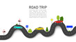 Road map with car location. Roadmap of trip or journey. Winding way race on highway with taxi. Infographic and guidance for summer transport tour. graphic background for travel info, business. Vector