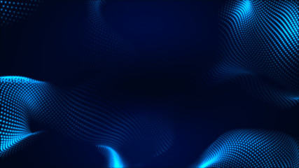 Fototapete - Dot white blue wave light screen gradient texture background. Abstract  technology big data digital background. 3d rendering.